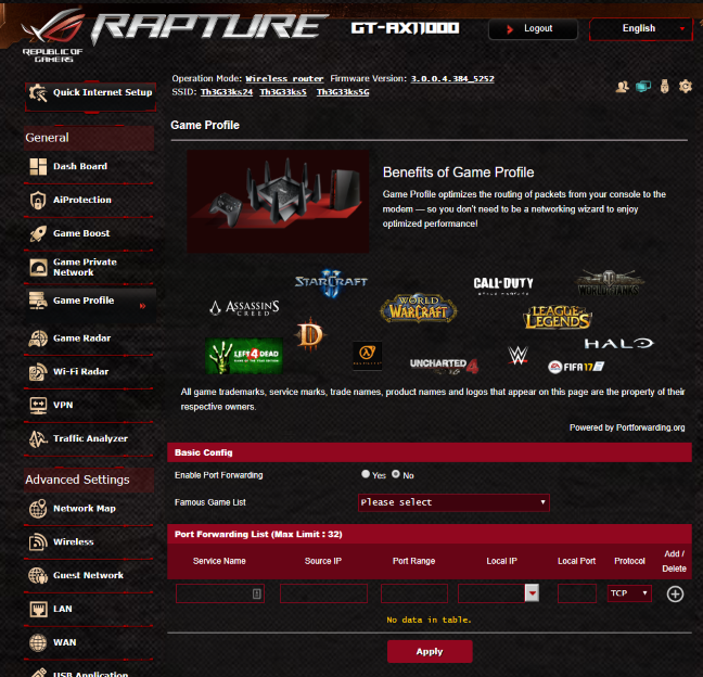 ASUS ROG Rapture GT-AX11000 - Game Profile settings
