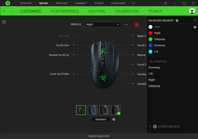 Razer Naga Pro can store five profiles on its onboard memory