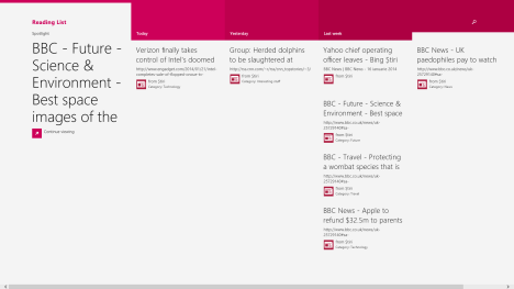 Windows 8.1, reading list, app, read later, web pages, content