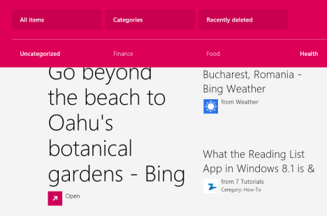 Windows 8.1, reading list, app, read later, add, content, categorize