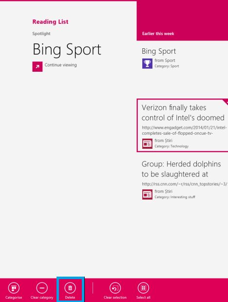 Windows 8.1, reading list, app, read later, remove, content, categories