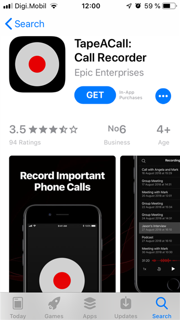 The TapeACall: Call Recorder app