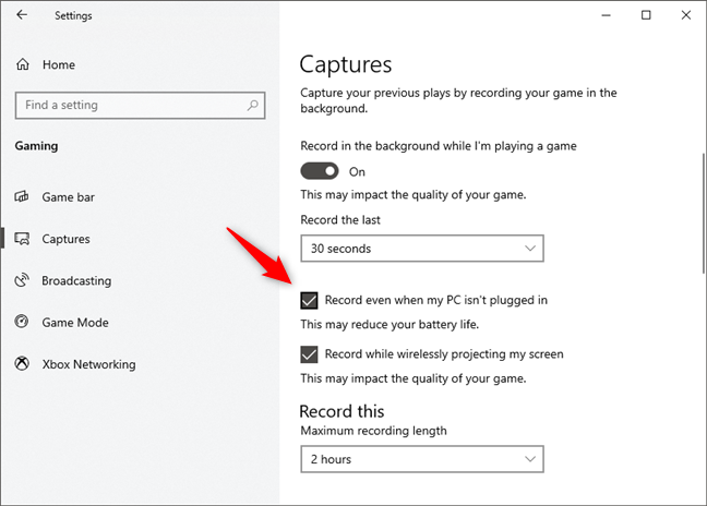 Enabling Background recording on your device while running on battery