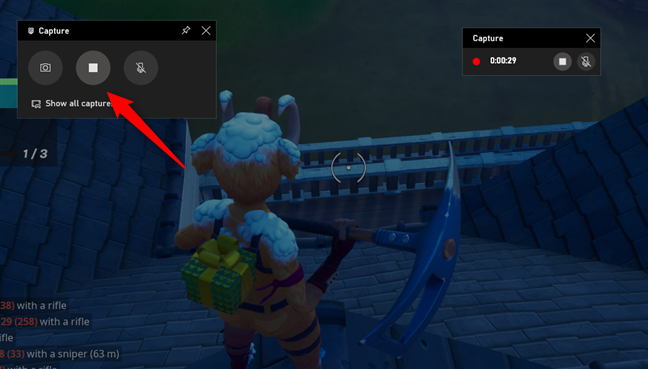 The Record button turns into a Stop button when you're recording gameplay