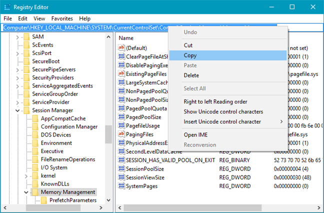 Windows 10, Registry Editor, Address bar