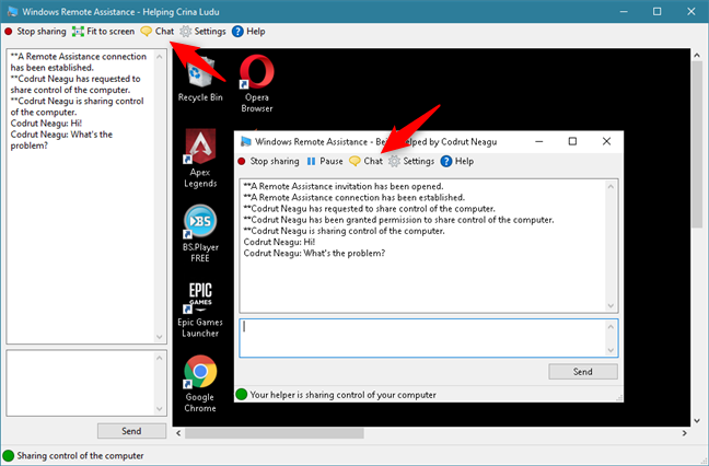 Using the Chat feature from Windows Remote Assistance
