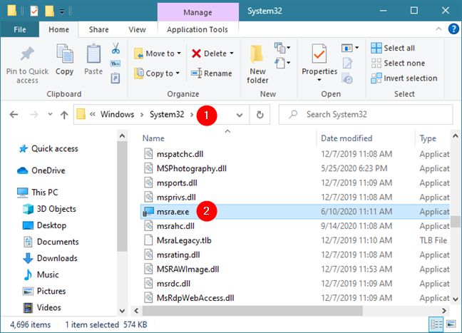 The msra.exe file from Windows 10
