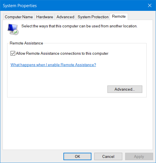 The Remote Desktop settings are missing from System Properties