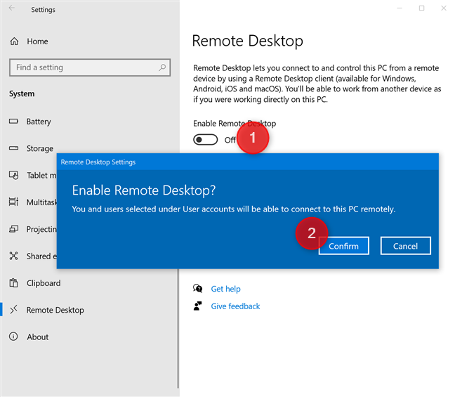 Enabling Remote Desktop in Windows 10