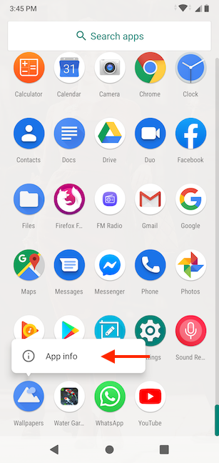 Press on App info to get to the App info screen