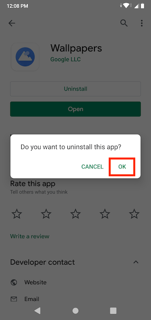 Confirm uninstalling the app