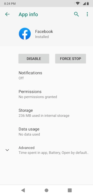 App info shows app data