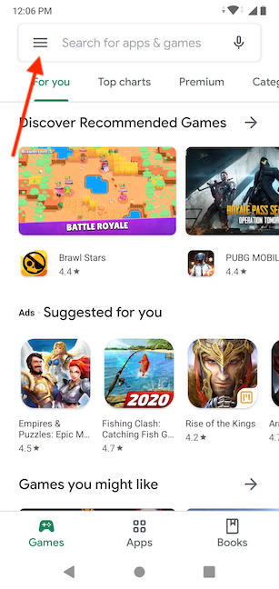 Access the Play Store and tap on the hamburger button