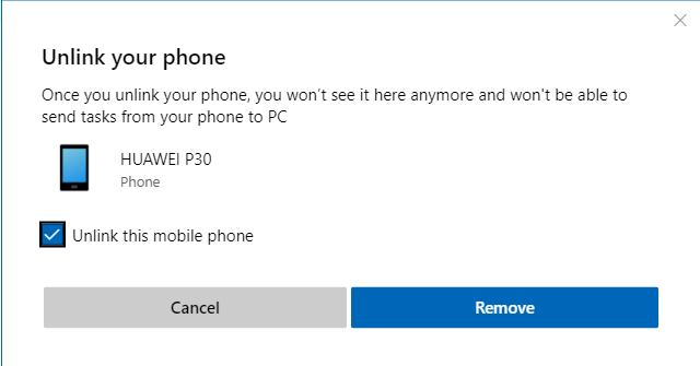 Confirm that you want to unlink your phone from your Microsoft account