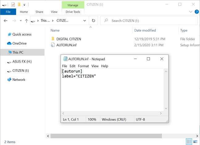 Rename a drive using its autorun.inf file