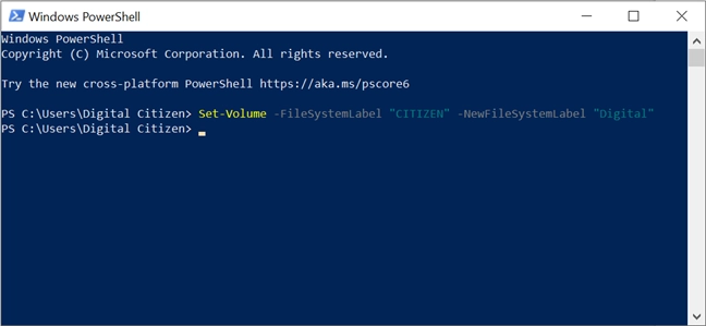 Rename a drive in Powershell