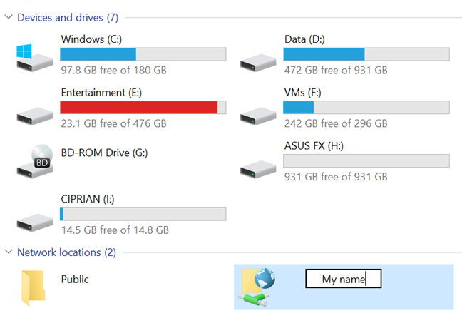 Renaming a network drive in File Explorer