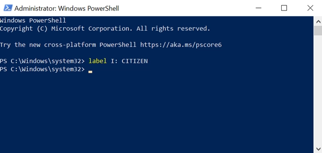 Rename a drive in Powershell with the label command