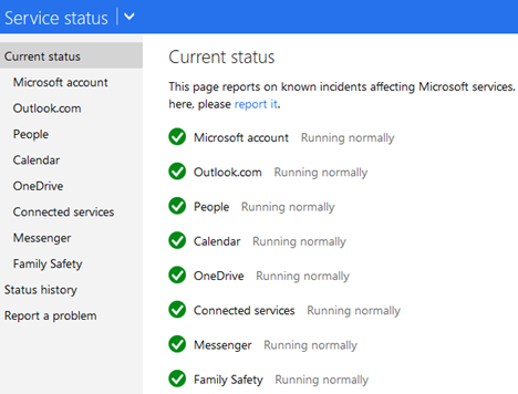 report, issues, problems, services, Microsoft, OneDrive, Outlook.com
