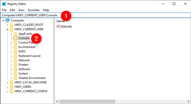 Opening Registry Editor and going to Computer &gt; HKEY_CURRENT_USER &gt; Console