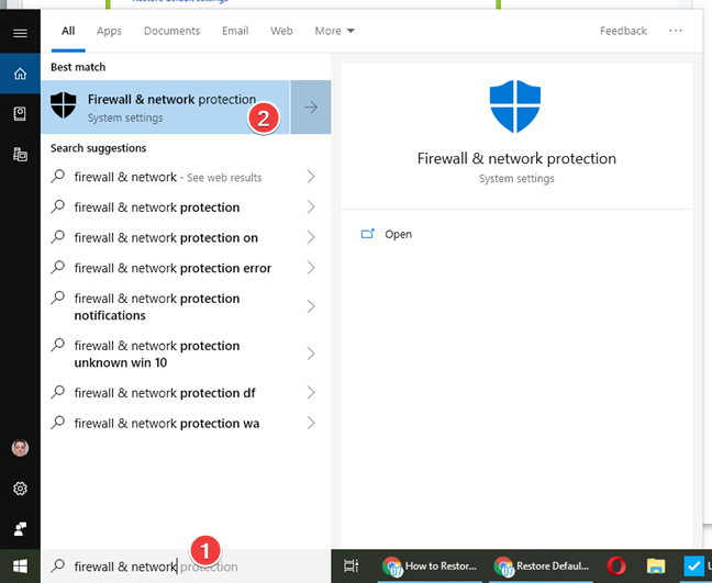 Search and open Firewall &amp; network protection