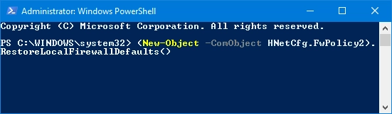 Restore default settings for Windows Defender Firewall by using PowerShell