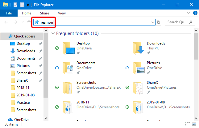 Start Resource Monitor in File Explorer