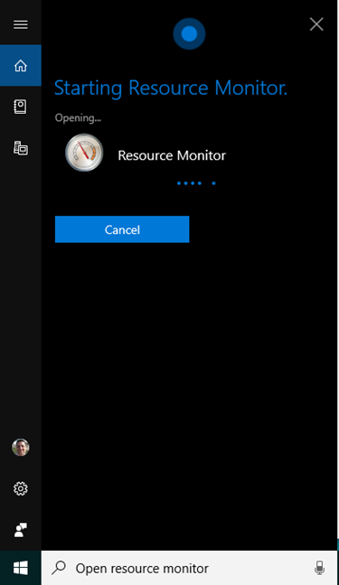 Cortana opening Resource Monitor