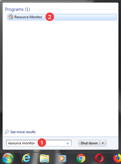 Search for Resource Monitor in Windows 7