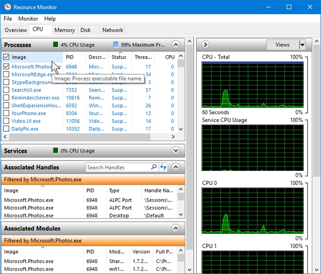 CPU Processes in Resource Monitor