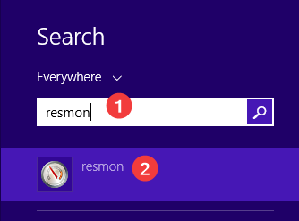 Search for resmon in Windows 8.1