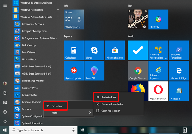 Pin to Start and Pin to taskbar in Windows 10
