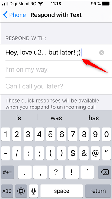 Changing a Respond with Text message on an iPhone