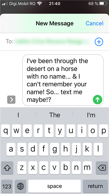 Quick response with a custom text message on an iPhone