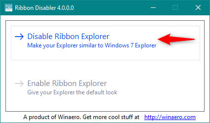 Choosing to disable the ribbon from File Explorer