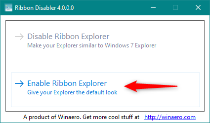 Choosing to enable the ribbon back in File Explorer