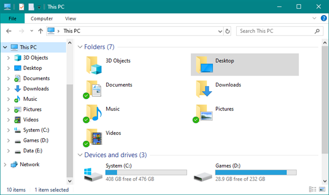 File Explorer with the ribbon hidden