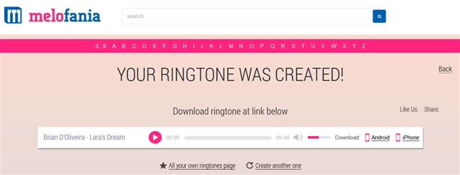 Saving the custom ringtone for iPhone