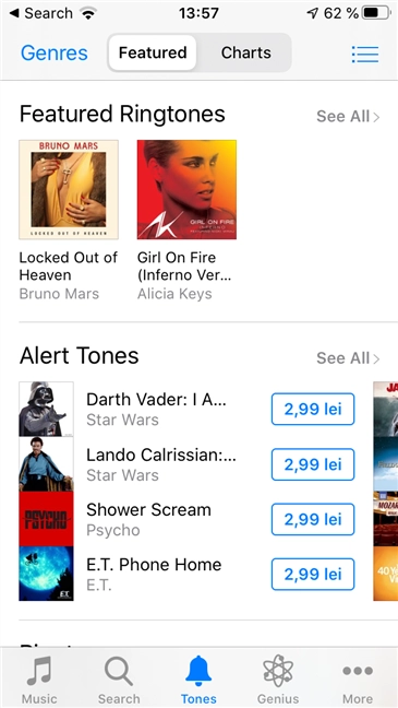 The Tones section from iTunes Store