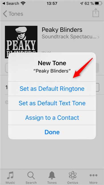 Choose how to use the new ringtone