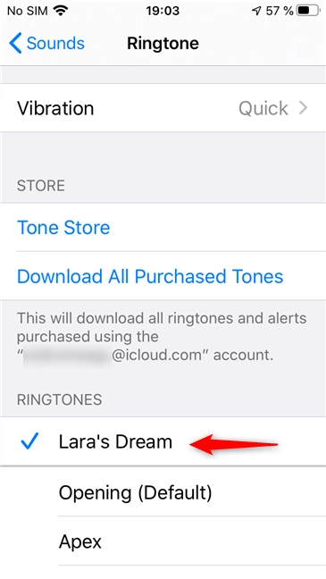 Setting the new custom ringtone on the iPhone