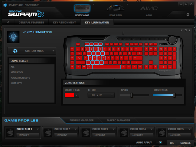 The illumination custom mode for the ROCCAT Horde AIMO keyboard