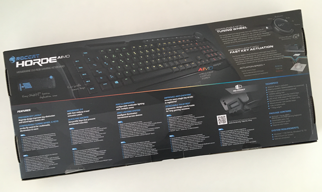The bottom side of ROCCAT Horde AIMO box