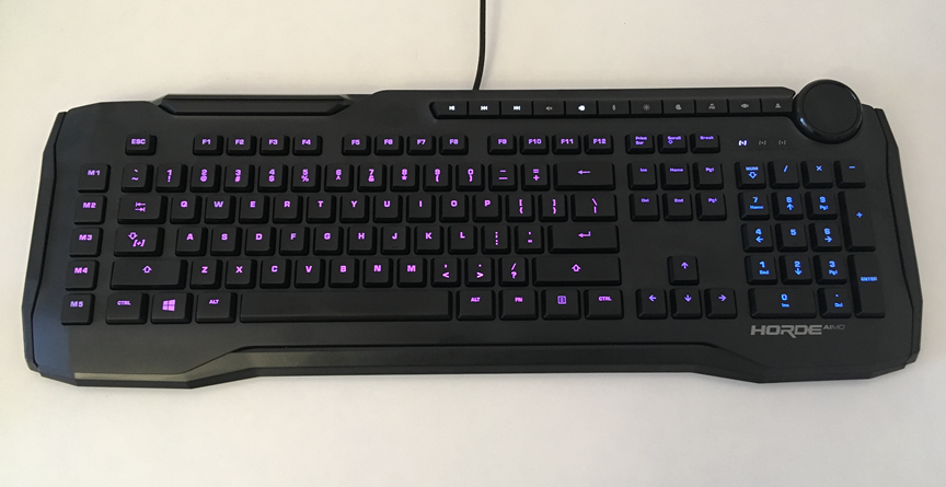 The ROCCAT Horde AIMO keyboard seen from up top