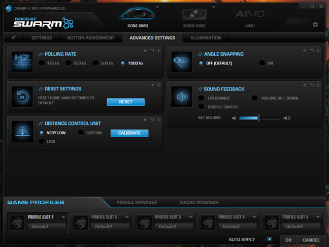 The advanced settings available in the Swarm app