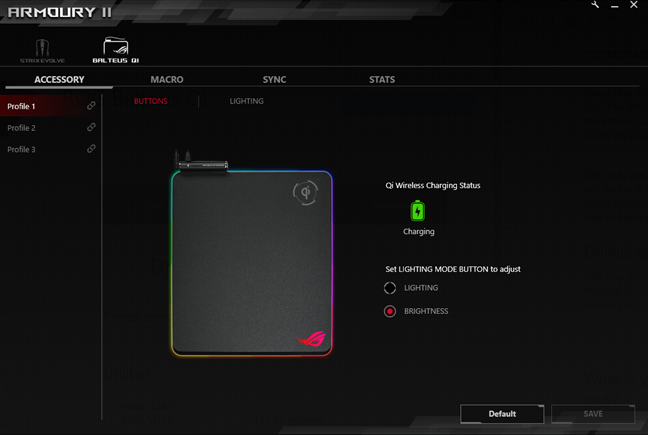 Armoury II settings for ASUS ROG Balteus Qi