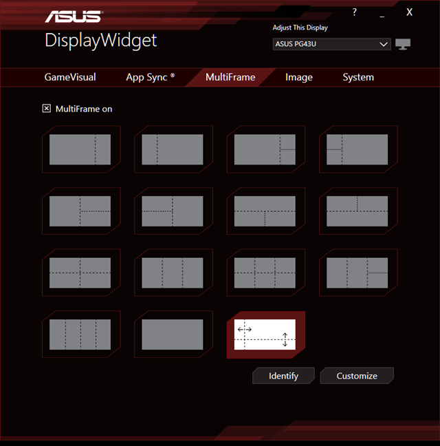 Using MultiFrame on the ASUS ROG Swift PG43U