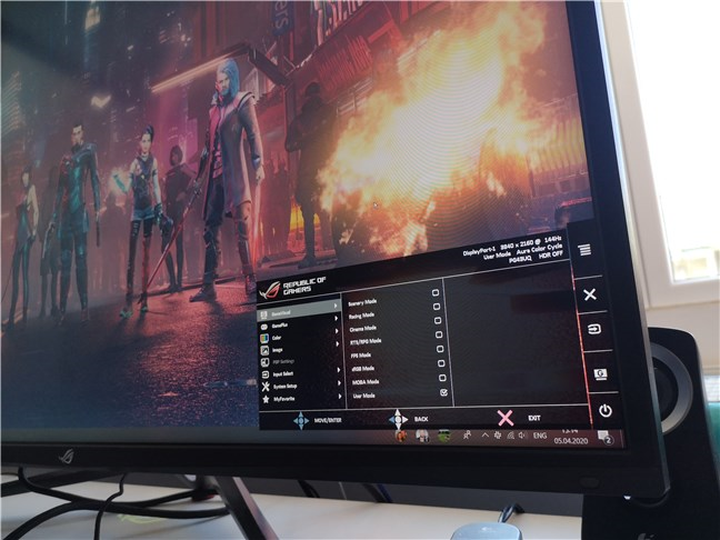 The OSD on the ASUS ROG Swift PG43U gaming monitor