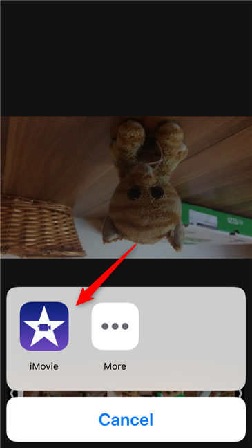 Choosing to use the iMovie app to edit the video