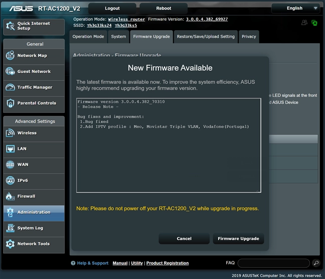 Firmware update available for ASUS RT-AC1200 V2